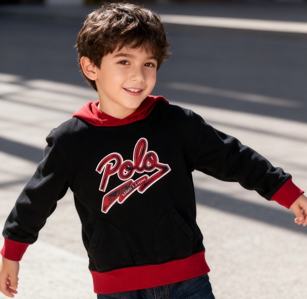 Polo Ralph Lauren Kids Size 5 Black Hoodie with Red Accents
